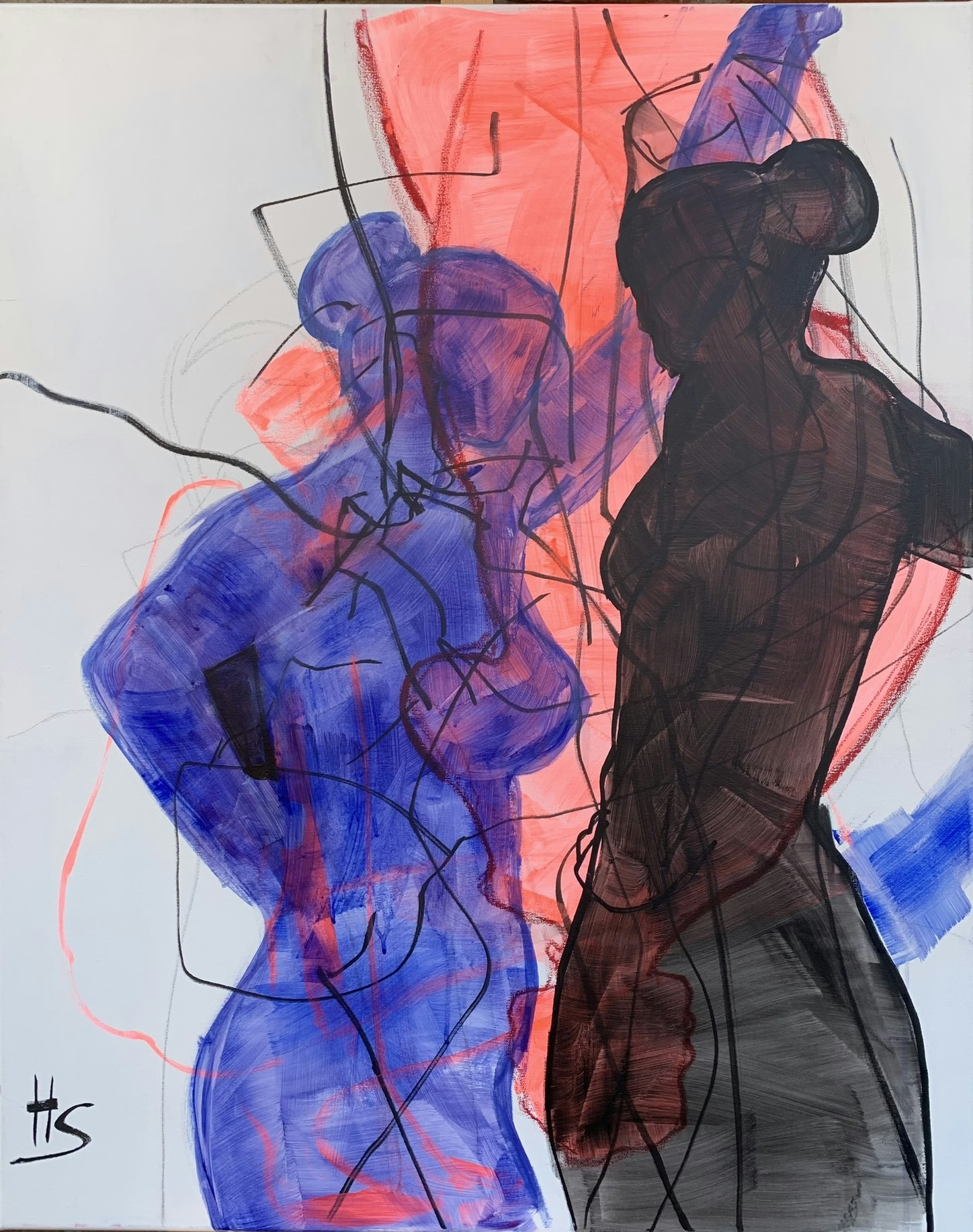 Nude artwork by Heike Schümann depicts two standing women looking at each other